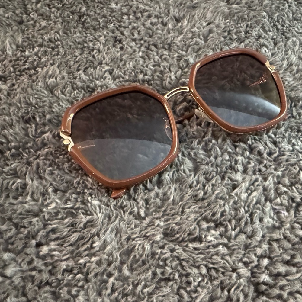 Brown Square Sunglasses with Gold tone accents